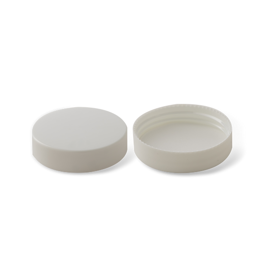 58-400 White PP Smooth Skirt Lid With PE Liner - 24 Pack