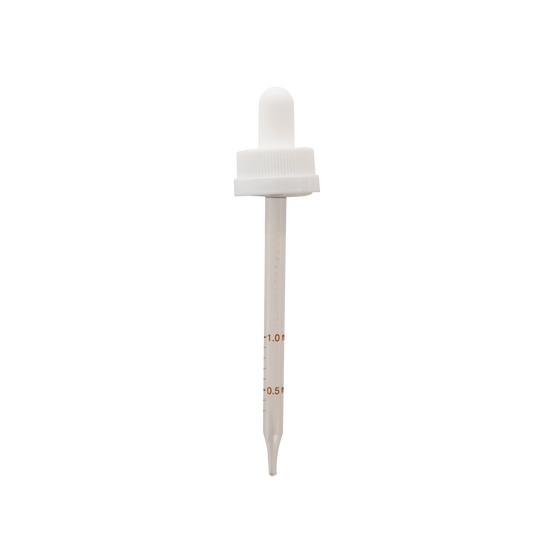 22-400 Child Resistant White Dropper With Rubber Bulb And Glass Pipette - 12 Pack