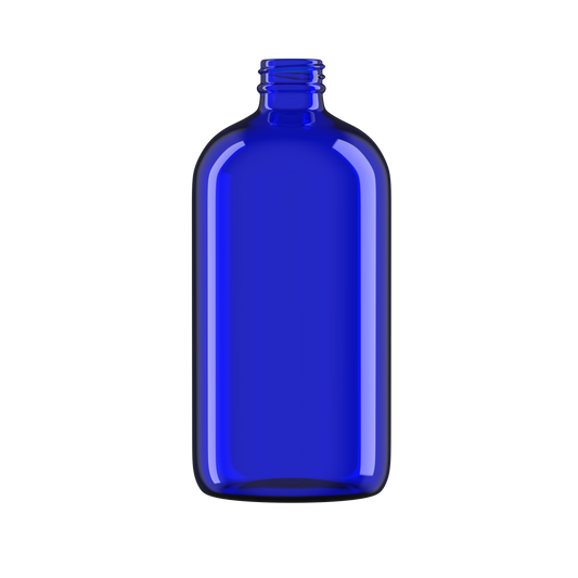 32 oz Blue Glass Boston Round Bottle 28-400 Neck Finish