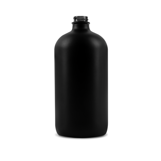 32 oz Black Frosted Glass Boston Round Bottle 28-400 Neck Finish