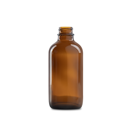 4 oz Amber Glass Boston Round Bottle 22-400 Neck Finish - 12 Pack