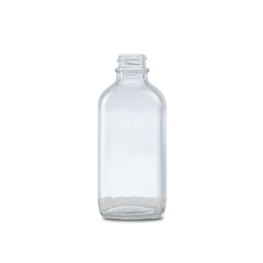 4 oz Clear Glass Boston Round Bottle 22-400 Neck Finish - 12 Pack
