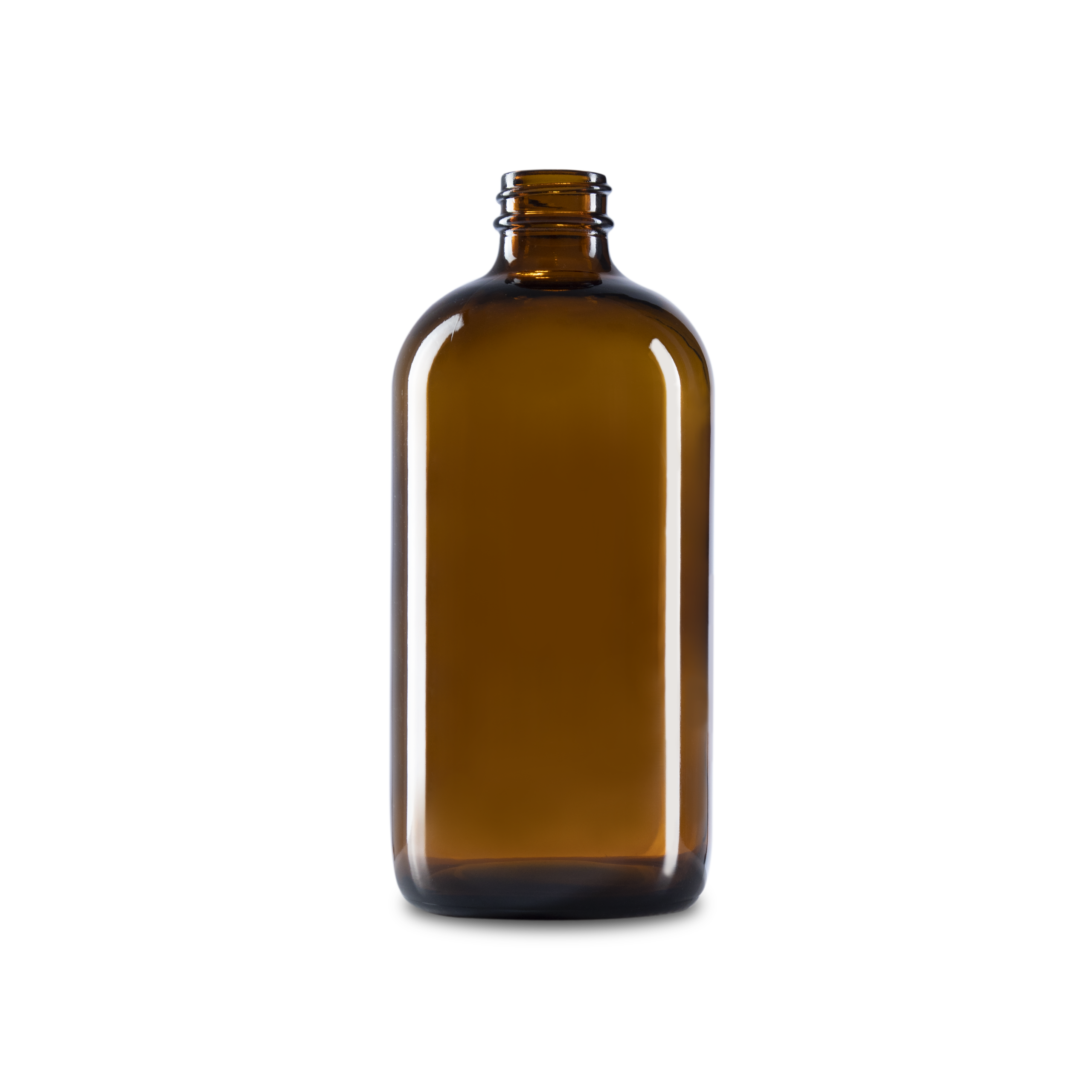 16 oz Amber Glass Boston Round Bottle - 28/400 Finish