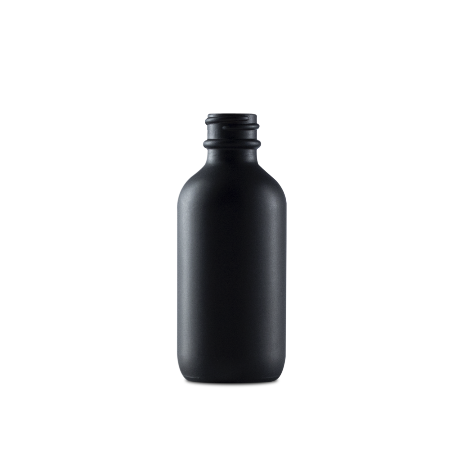 2 oz black frosted boston round glass bottle is the perfect container for your hair oils. This dark, sleek glass gives an elegant touch.
