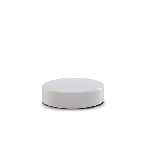 53-400 Tapa con faldón liso de PP blanco con revestimiento sensible a la presión sin imprimir 