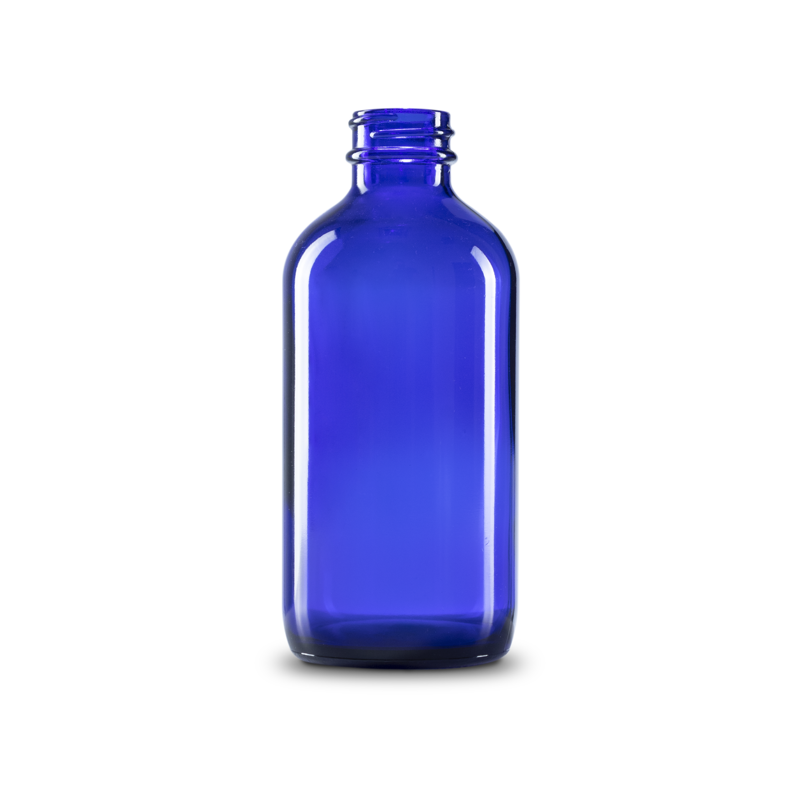 8 oz Blue Glass Boston Round Bottle 28-400 Neck Finish