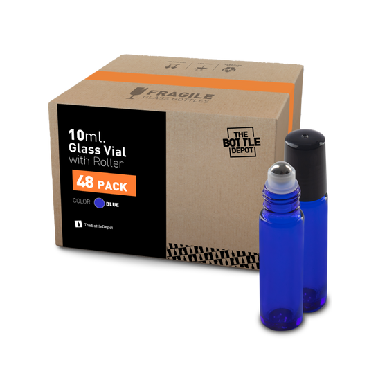 10 ml Blue Glass Roll On Bottle With SS Ball and PP Cap (48 Pack)