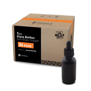 1 oz Black Frosted Glass Boston Round Bottle With Dropper (24/72 Pack)