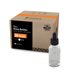 1 oz Clear Glass Boston Round Bottle With Dropper (24/72 Pack)