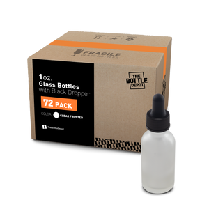 1 oz Clear Frosted Glass Boston Round Bottle With Dropper (24/72 Pack)