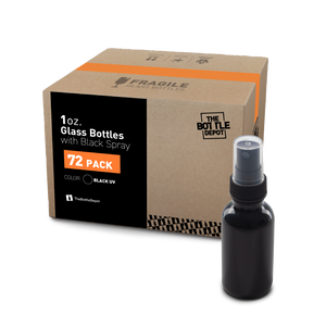 1 oz Black UV Glass Boston Round Bottle With Fine Mist Sprayer (72 Pack)