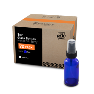 1 oz Blue Glass Boston Round Bottle With Fine Mist Sprayer (72 Pack)