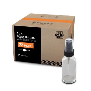 1 oz Clear Glass Boston Round Bottle With Fine Mist Sprayer (72 Pack)
