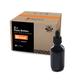 2 oz Black UV Boston Round Glass Bottle With Dropper (24/72 Pack)