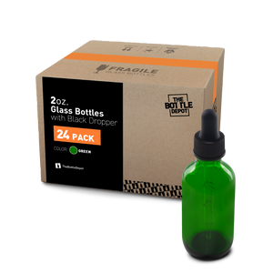 2 oz Green Boston Round Glass Bottle With Dropper (24/72 Pack)