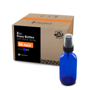 2 oz Blue Glass Boston Round Bottle With Fine Mist Sprayer (24/72 Pack)