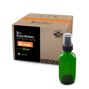 2 oz Green Glass Boston Round Bottle With Fine Mist Sprayer (24/72 Pack)