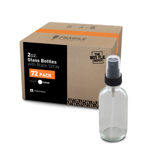 2 oz Clear Glass Boston Round Bottle With Fine Mist Sprayer (24/72 Pack)