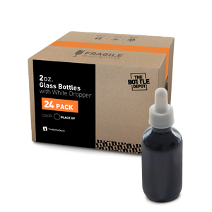 2 oz Black UV Glass Boston Round Bottle With White Dropper (24 Pack)