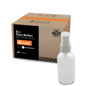 2 oz Clear Frosted Glass Boston Round Bottle With White Fine Mist Sprayer (24 Pack)
