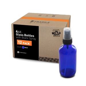 4 oz Blue Glass Boston Round Bottle With Fine Mist Sprayer (12 Pack)